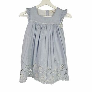 Mini Boden Cotton Blue Square Neck Eyelet Dress size 6-7